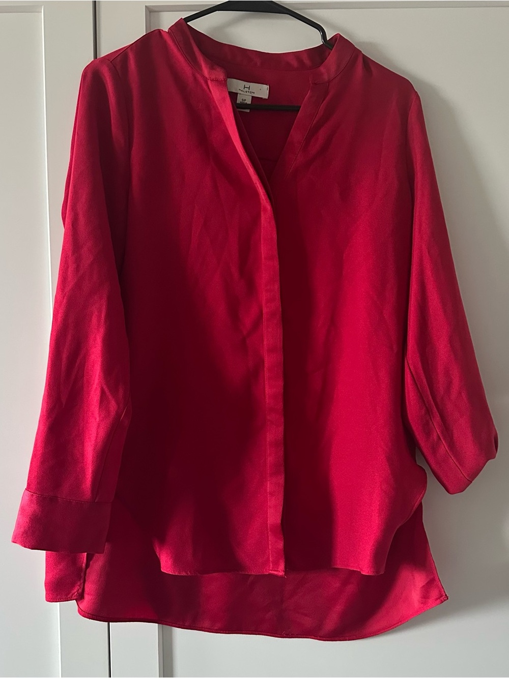 Halston Heritage Vibrant Red V-Neck Long Sleeve Blouse